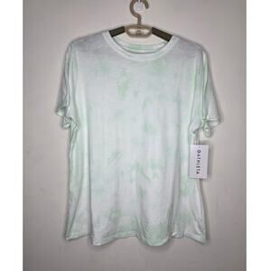 NWT Athleta Daily Crew cotton green white tie dye short sleeve shirt - 1X XL